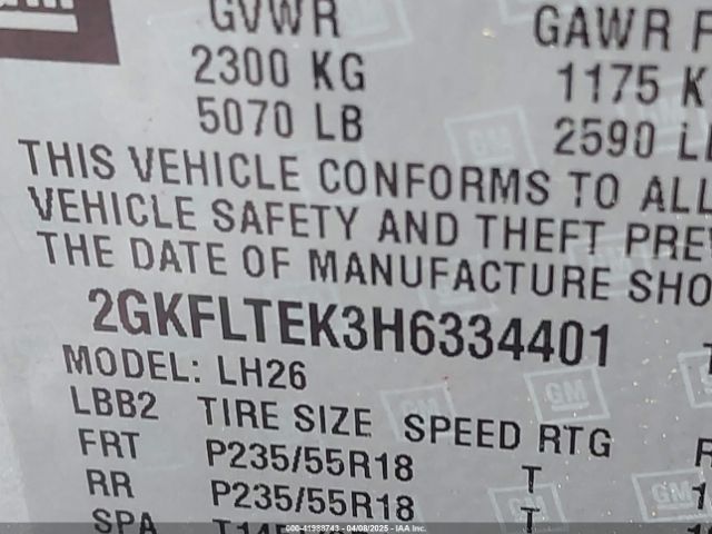 2GKFLTEK3H6334401 GMC Terrain Sle-2