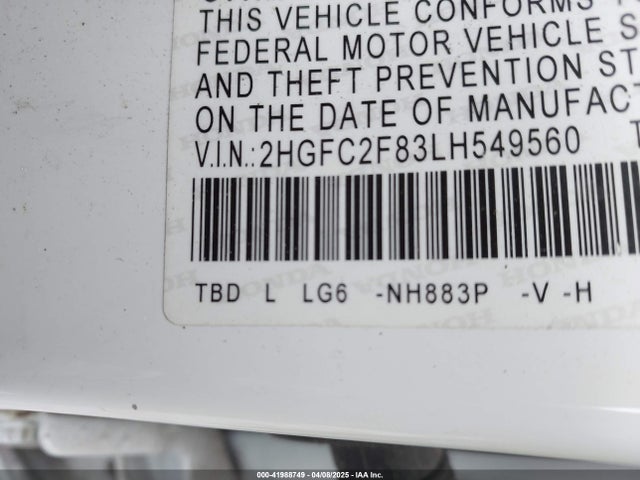 2HGFC2F83LH549560 Honda Civic Sport