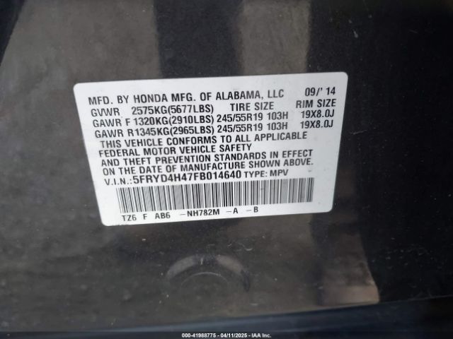 5FRYD4H47FB014640 Acura Mdx Technology Package