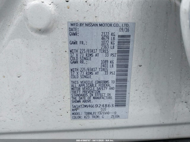 5N1AT2MV4GC924863 Nissan ROGUE S