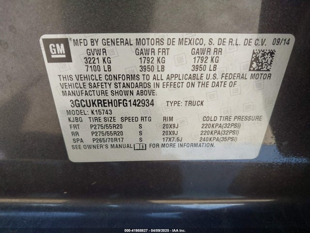 3GCUKREH0FG142934 Chevrolet Silverado 1500 1lt