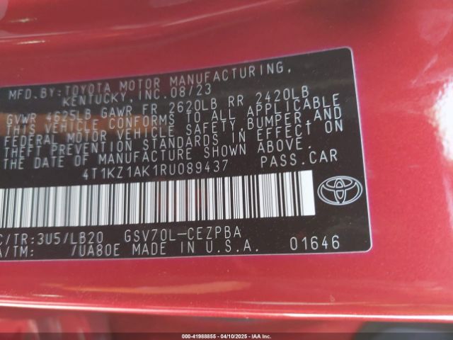 4T1KZ1AK1RU089437 Toyota Camry Xse V6