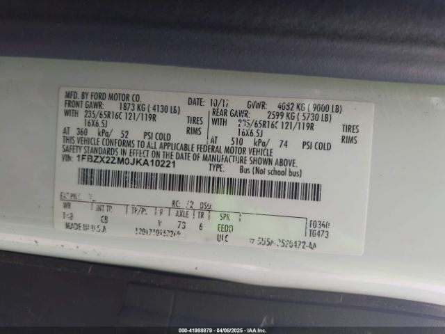 1FBZX2ZM0JKA10221 Ford Transit-350 Xlt