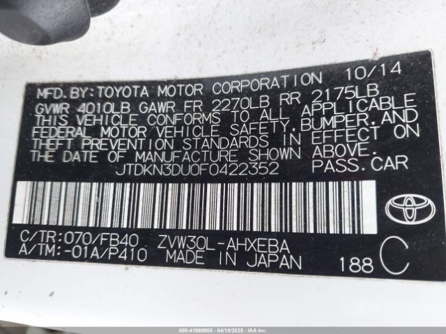 JTDKN3DU0F0422352 Toyota Prius Three