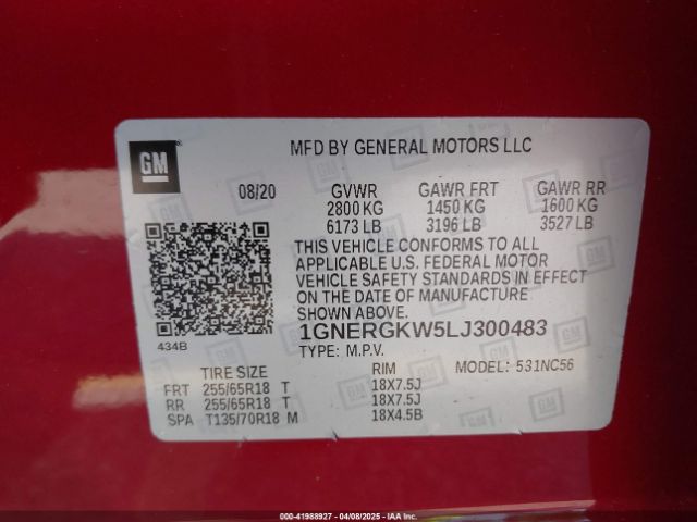 1GNERGKW5LJ300483 Chevrolet Traverse Fwd Lt Cloth
