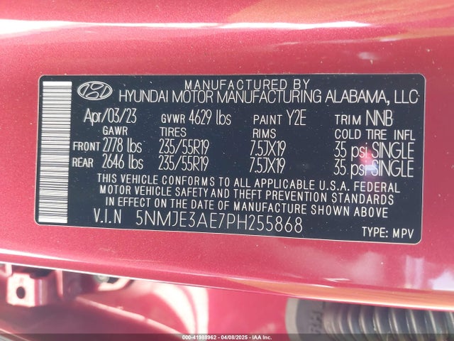 5NMJE3AE7PH255868 Hyundai Tucson Limited