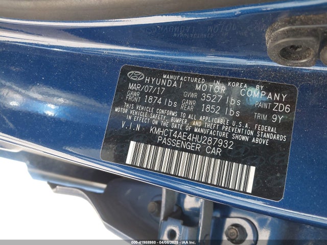 KMHCT4AE4HU287932 Hyundai ACCENT SE