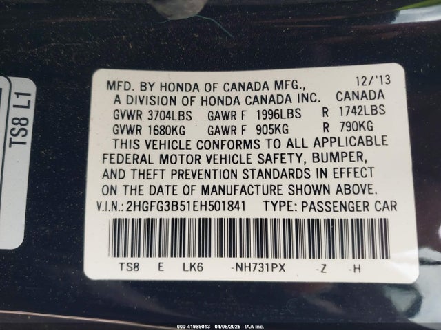2HGFG3B51EH501841 Honda Civic Lx