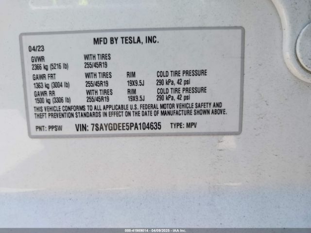 2023 TESLA MODEL Y 7SAYGDEE5PA104635 Photo 8