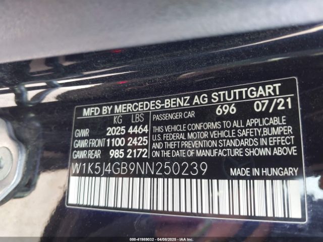 W1K5J4GB9NN250239 Mercedes-Benz Cla 250 Coupe