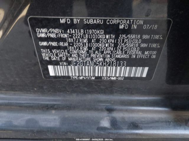 JF2GTANC5KH218133 Subaru Crosstrek 2.0i Limited
