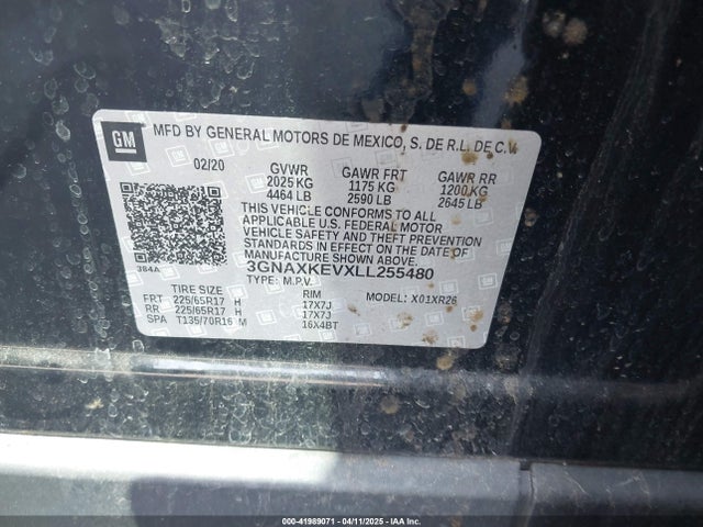 3GNAXKEVXLL255480 Chevrolet Equinox Fwd Lt 1.5l Turbo