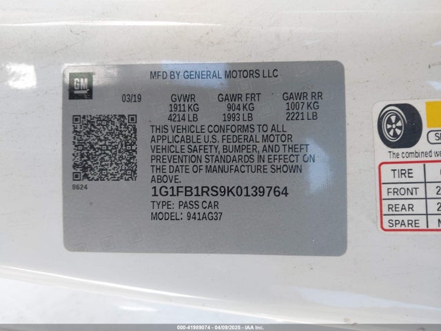Chevrolet Camaro 1lt 2019 1G1FB1RS9K0139764 Image 9