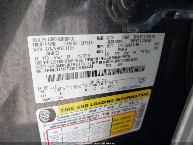 1FMJU1KT2MEA53423 Ford Expedition Limited