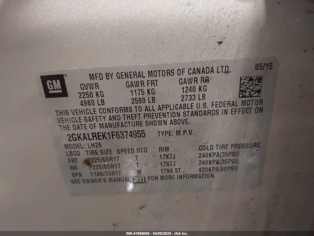 2GKALREK1F6374955 GMC Terrain Sle-2