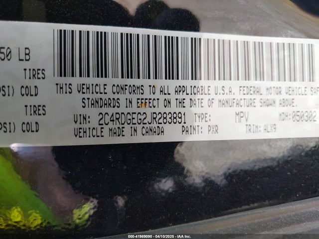 2C4RDGEG2JR283891 Dodge Grand Caravan Gt
