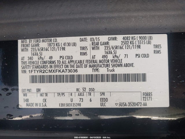 1FTYR2CMXFKA73036 Ford Transit-250