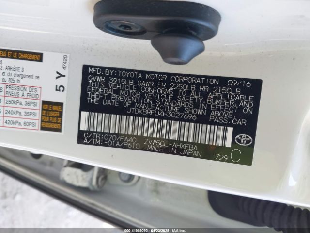 JTDKBRFU4H3027696 Toyota Prius Two