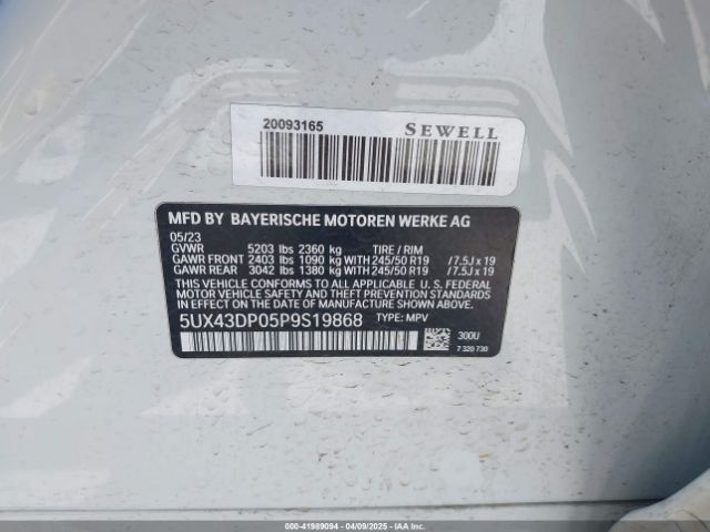5UX43DP05P9S19868 BMW X3 Sdrive30i