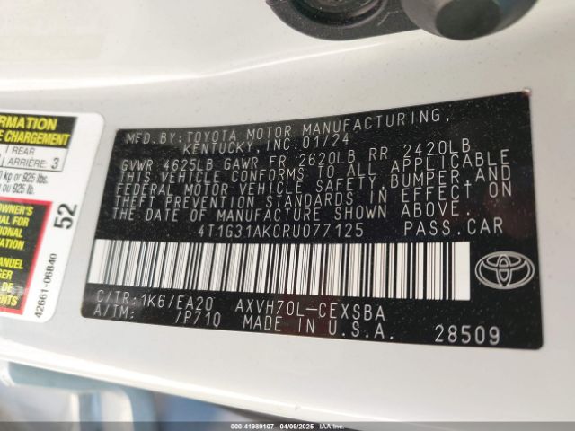 4T1G31AK0RU077125 Toyota Camry Hybrid Se