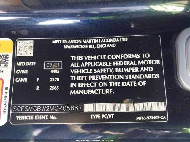 SCFSMGBW2MGP05887 Aston Martin 177950