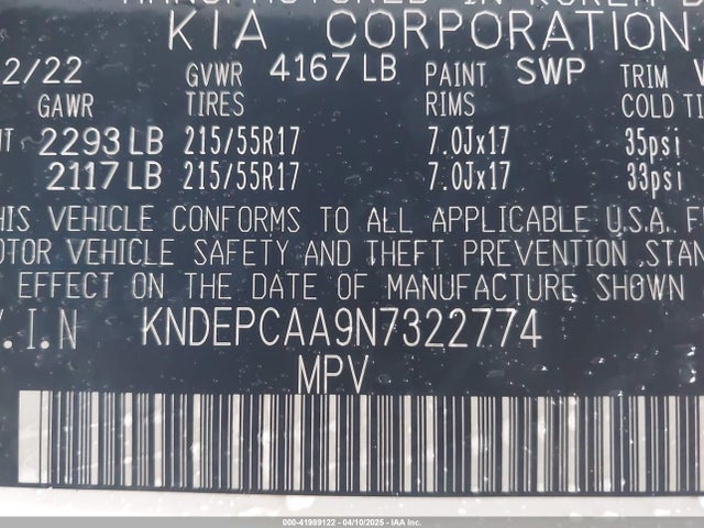 KNDEPCAA9N7322774 KIA Seltos Lx