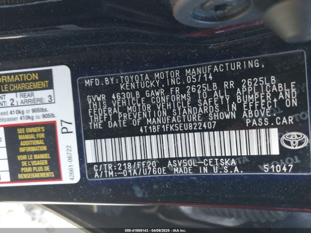 4T1BF1FK5EU822407 Toyota CAMRY SE