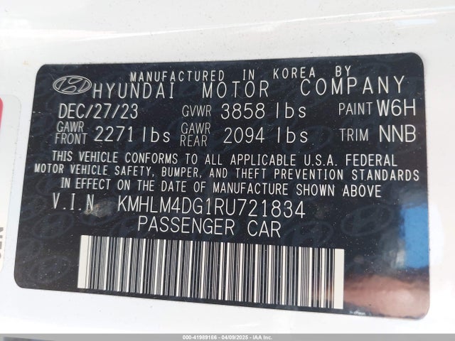 KMHLM4DG1RU721834 Hyundai ELANTRA SEL