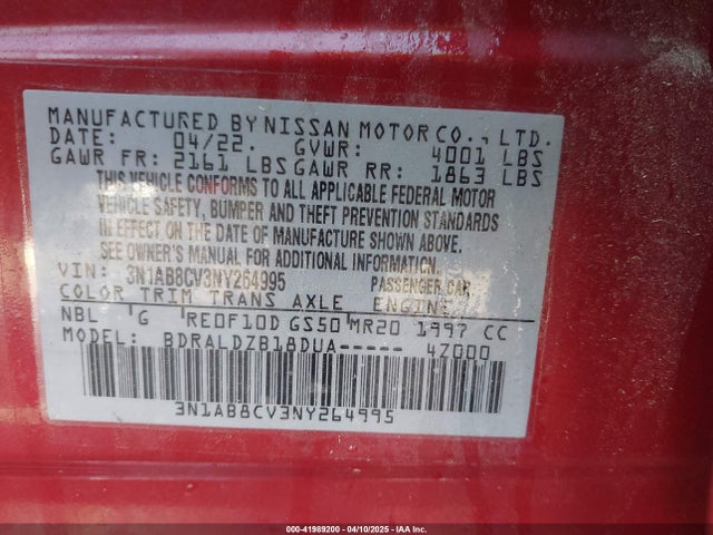 3N1AB8CV3NY264995 Nissan Sentra Sv Xtronic Cvt