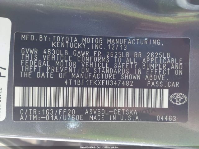 4T1BF1FKXEU347482 Toyota CAMRY SE