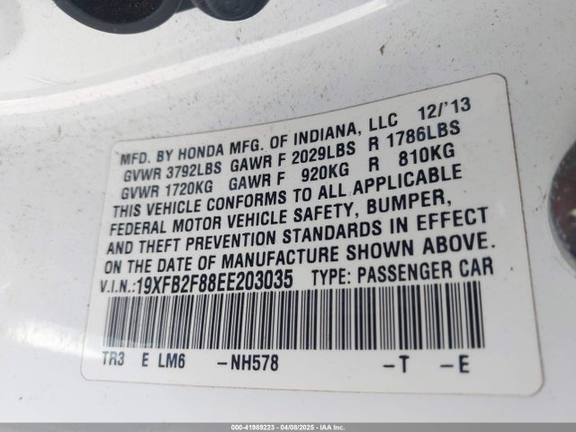 19XFB2F88EE203035 Honda r18z1