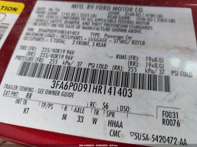 Ford Fusion Titanium 2017 3FA6P0D91HR141403 Image 9