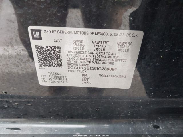 3GCUKSEC8JG280094 Chevrolet Silverado 1500 1lz