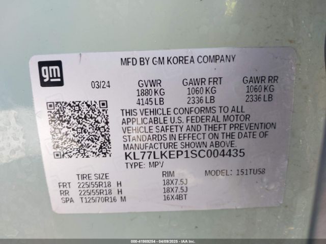 KL77LKEP1SC004435 Chevrolet Trax Fwd Activ