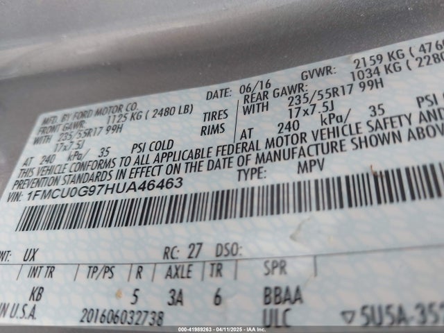 1FMCU0G97HUA46463 Ford ESCAPE SE