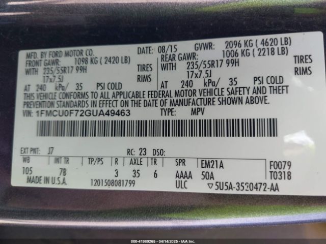 1FMCU0F72GUA49463 Ford 2016