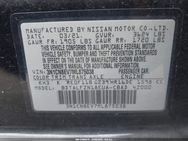 Nissan Versa Sv Xtronic Cvt 2021 3N1CN8EV7ML875038 Image 9