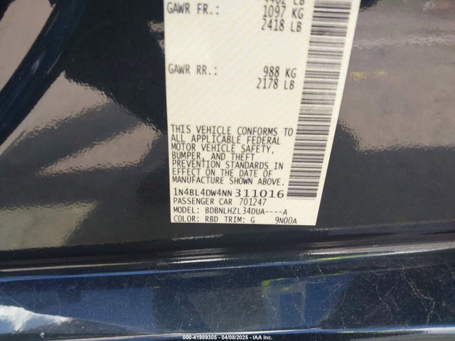 1N4BL4DW4NN311016 Nissan Altima Sv Intelligent Awd