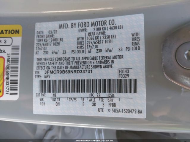 3FMCR9B69NRD33731 Ford Bronco Sport Big Bend