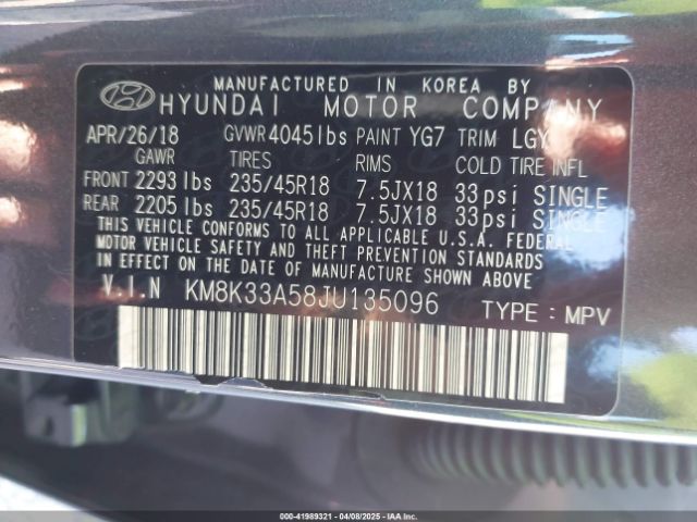 KM8K33A58JU135096 Hyundai Kona Limited
