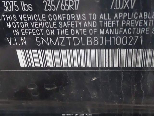 5NMZTDLB8JH100271 Hyundai Santa Fe Sport 2.4l