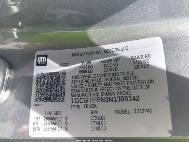 1GCGTEEN3N1309342 Chevrolet Colorado 4wd  Short Box Zr2