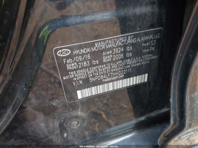 5NPD84LF7HH022111 Hyundai ELANTRA SE