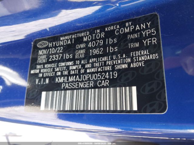 KMHLM4AJ0PU052419 Hyundai Elantra Hybrid Blue