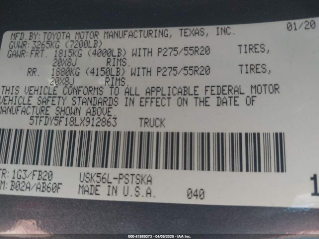 5TFDY5F18LX912863 Toyota Tundra Sr5