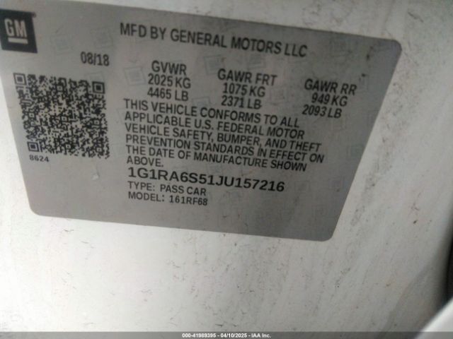 1G1RA6S51JU157216 Chevrolet VOLT LT