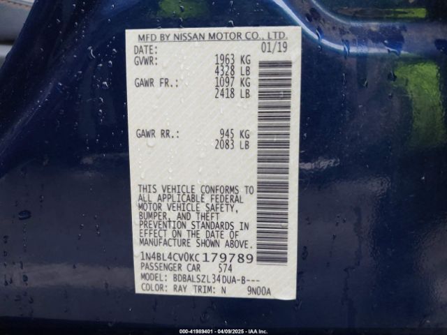 1N4BL4CV0KC179789 Nissan Altima 2.5 Sr