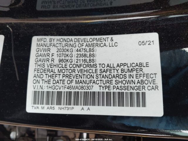 1HGCV1F46MA080307 Honda Accord Sport Special Edition