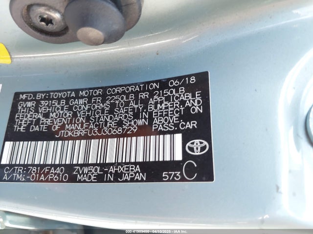 JTDKBRFU3J3068729 Toyota Prius Two