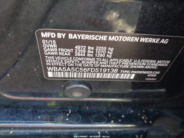 BMW 528I 2015 WBA5A5C56FD519138 Image 9
